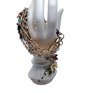 Multistrand bracelet gold tone silver tone stone chip strands